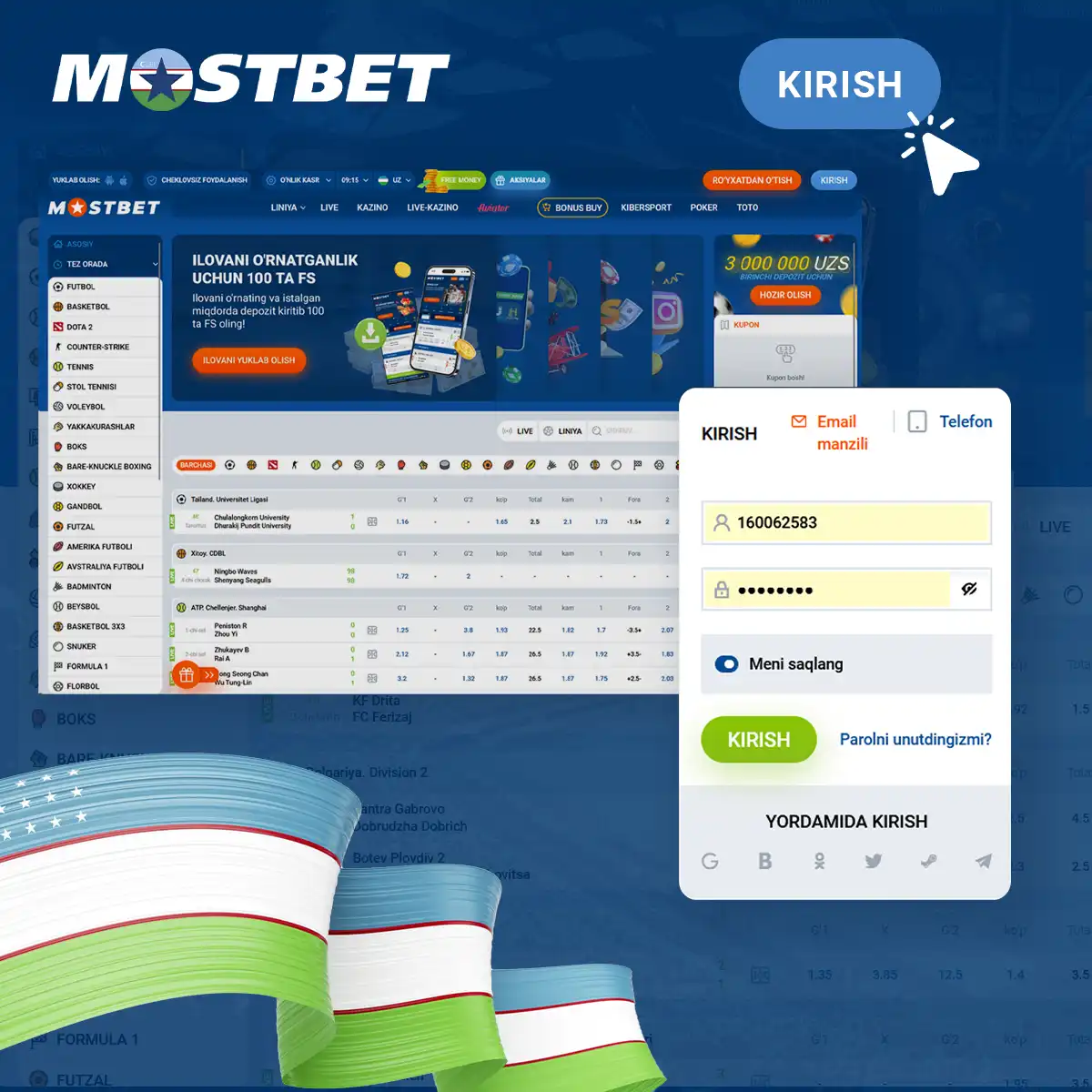 Mostbet kirish: hisobga kirish oynasi