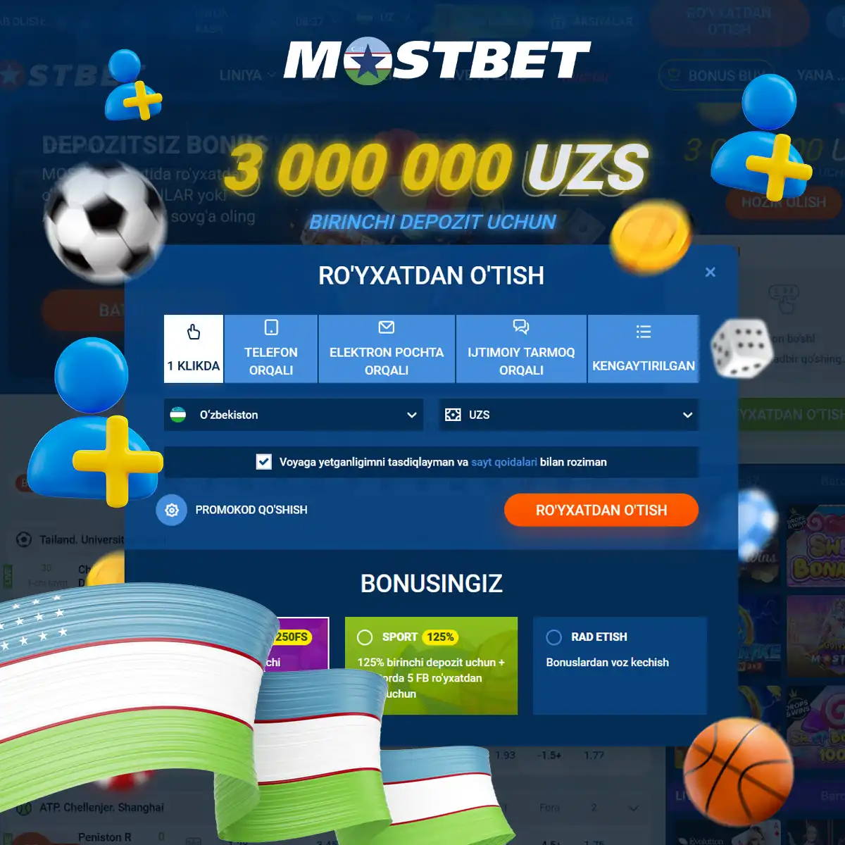 Mostbetda ro'yxatdan o'tib bonus olish