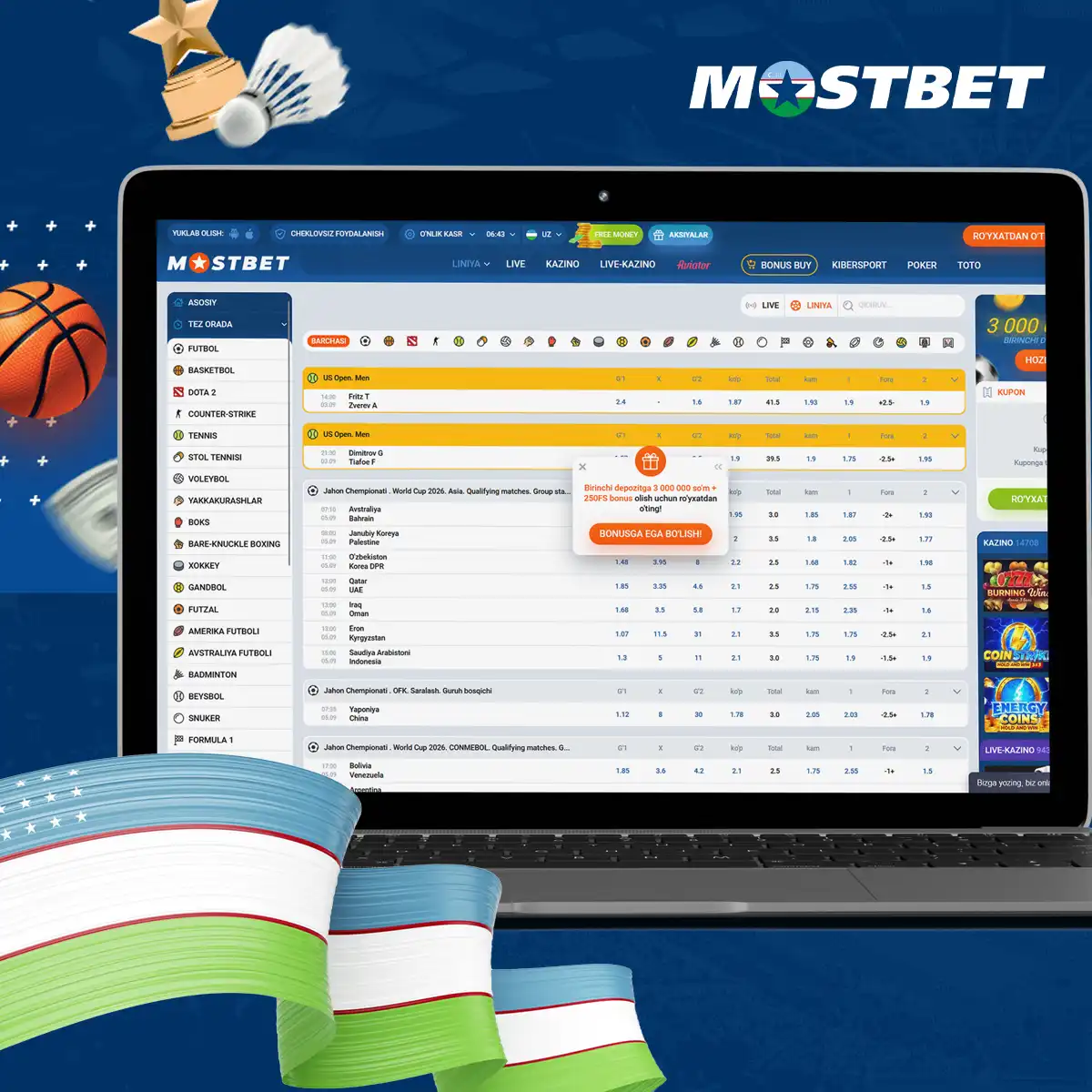 Mostbet sport tikish bo'limi