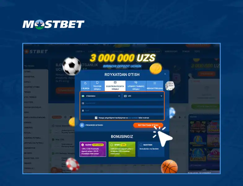 Mostbet ro'yxatdan o'tish shaklidagi promokod maydoni
